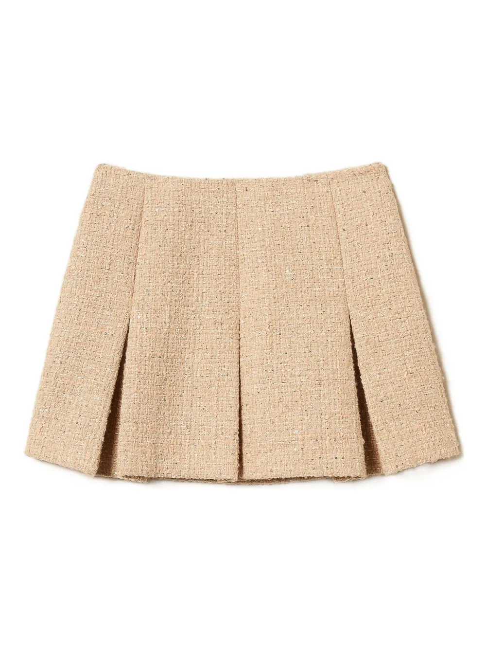 Twinset Beige Miniskirt With Pleated Details On The Front And Logo Plaque On The Rear In Tech Fabric Woman In Neutral