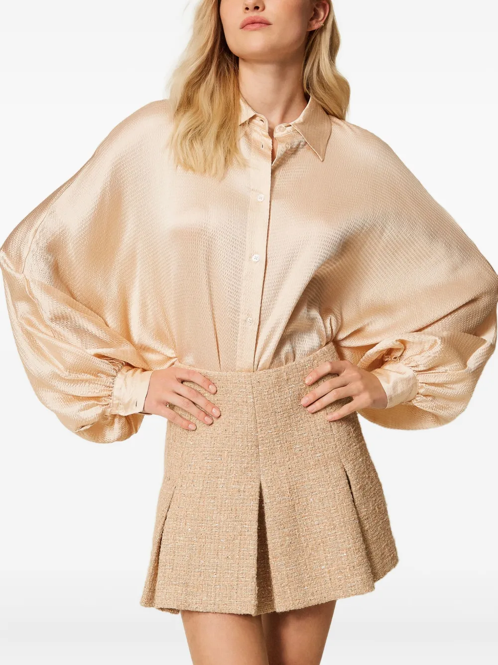 TWINSET bouclé pleated mini skirt - Beige