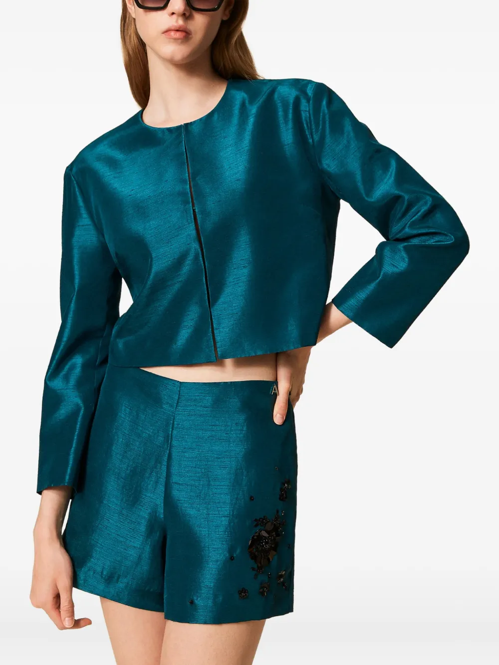 TWINSET Shorts met pailletten en borduurwerk Groen