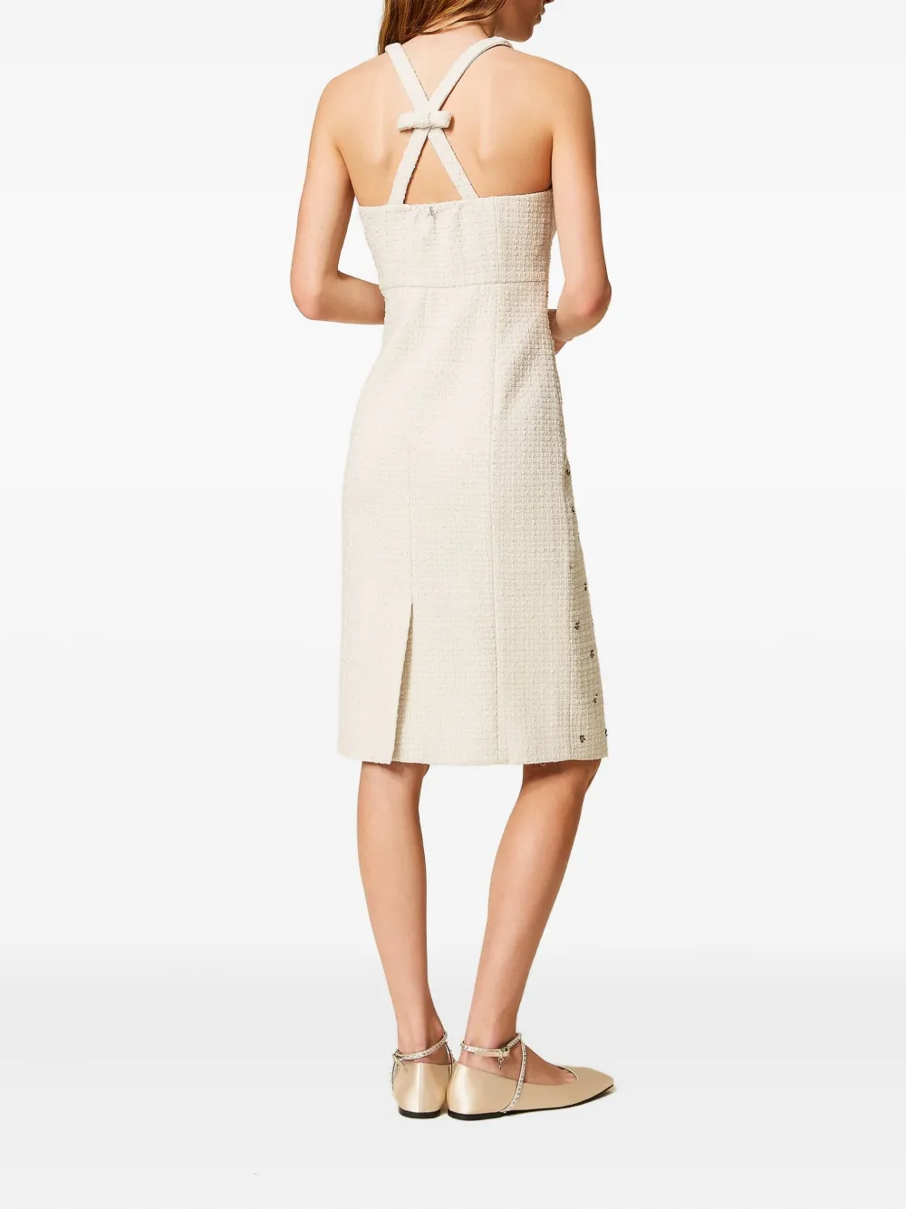 TWINSET Midi-jurk met geborduurde bloemen Wit