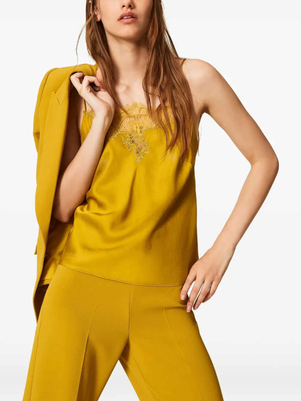 TWINSET Top met afwerking van kant Geel
