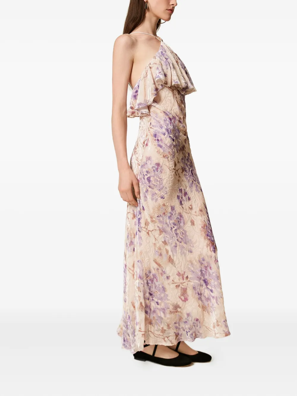 TWINSET Fluwelen jurk met bloemenprint Beige