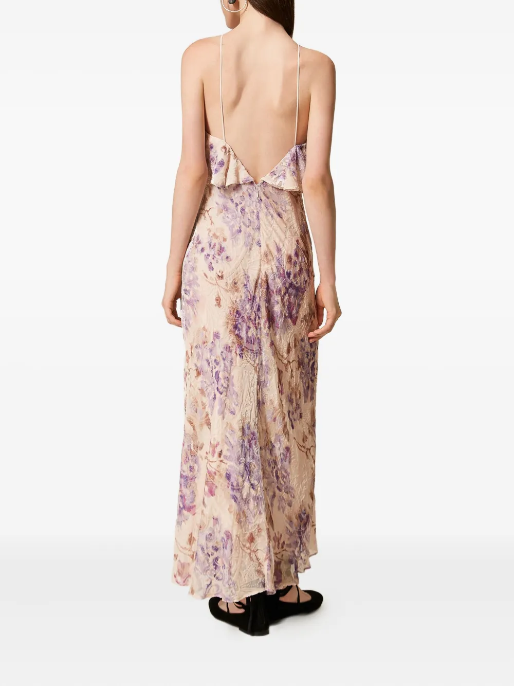 TWINSET Fluwelen jurk met bloemenprint Beige