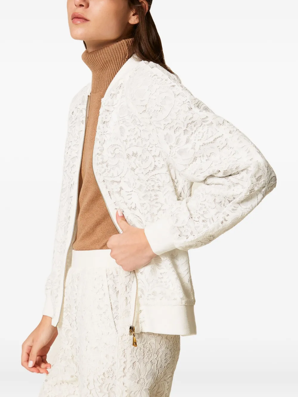 TWINSET Kanten sweater met rits Wit