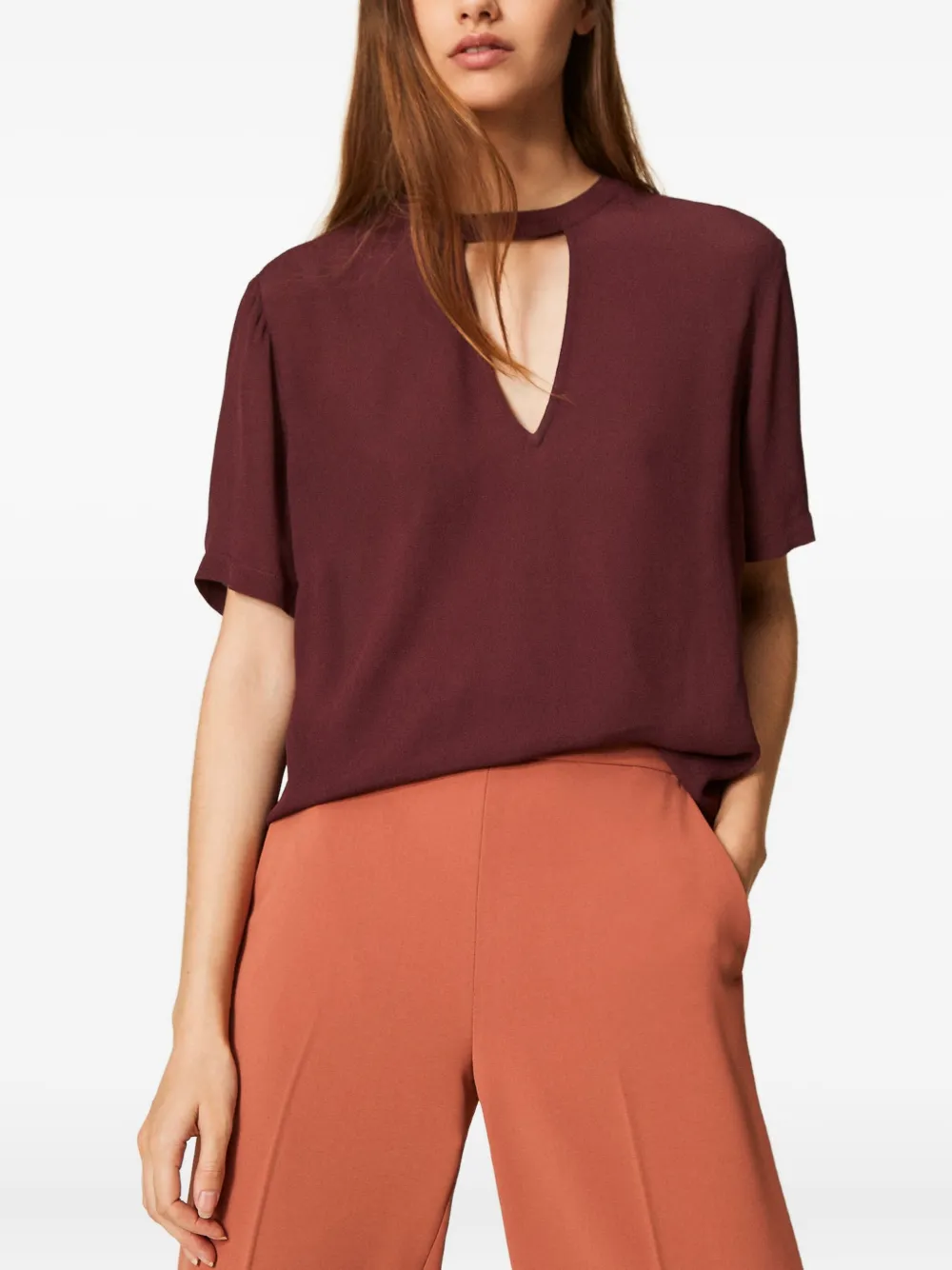 TWINSET Blouse met keyhole hals en korte mouwen Rood