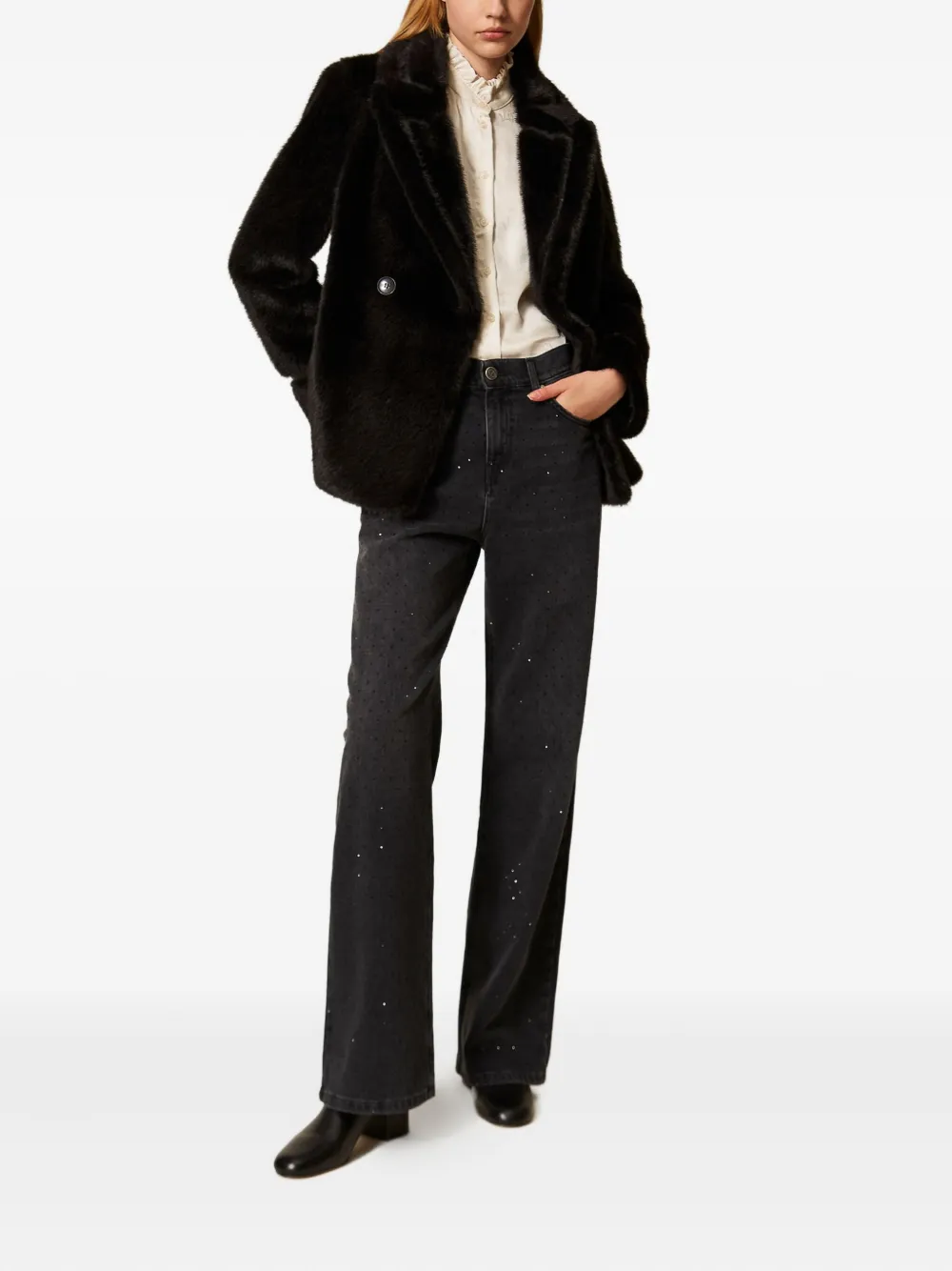 Twinset Five-pocket Rhinestone Jeans In Black