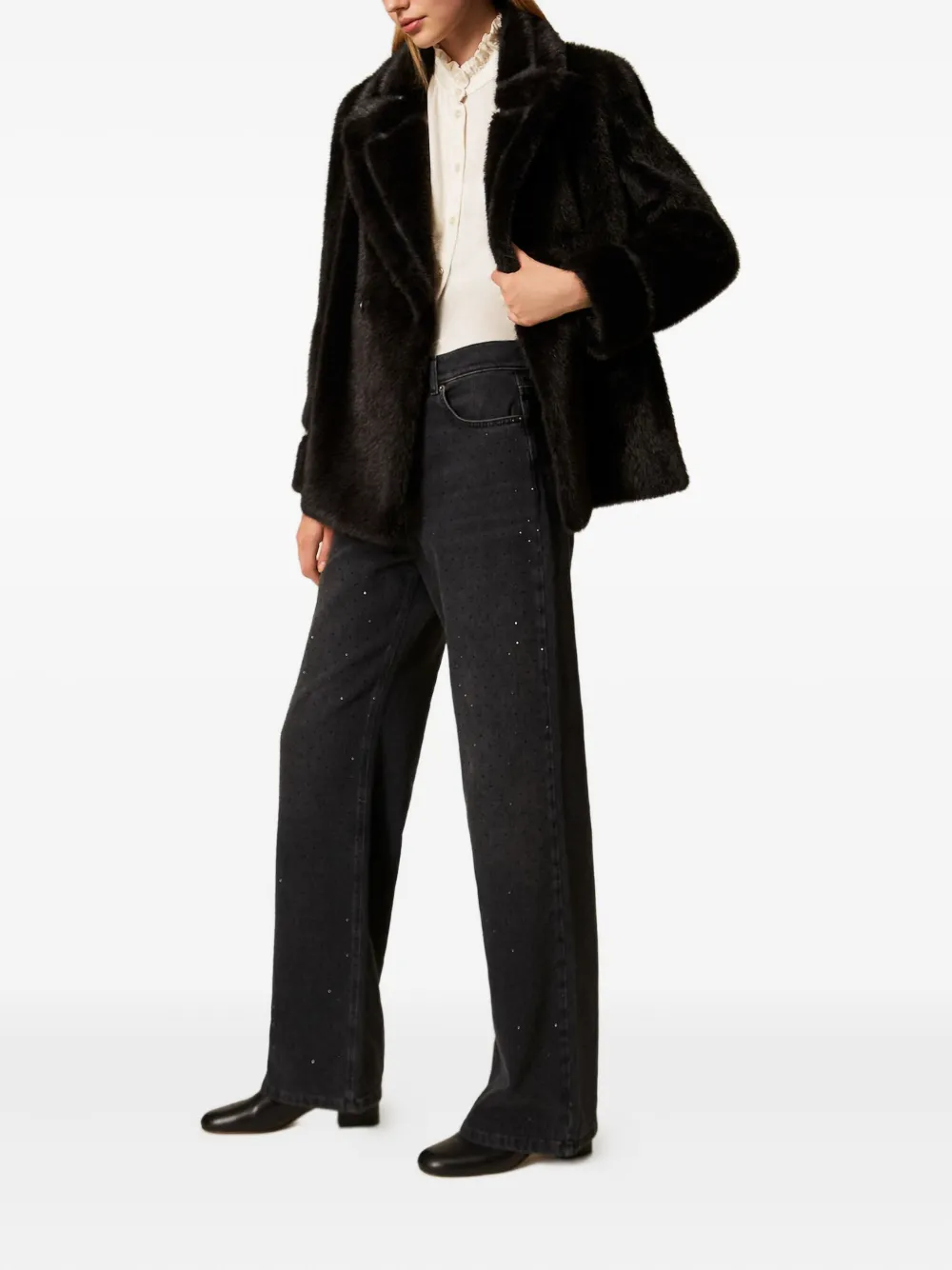 Twinset Five-pocket Rhinestone Jeans In Black