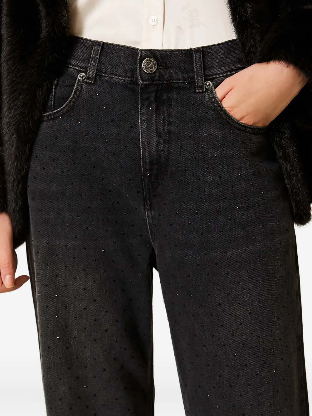 Twinset Five-pocket Rhinestone Jeans In Black