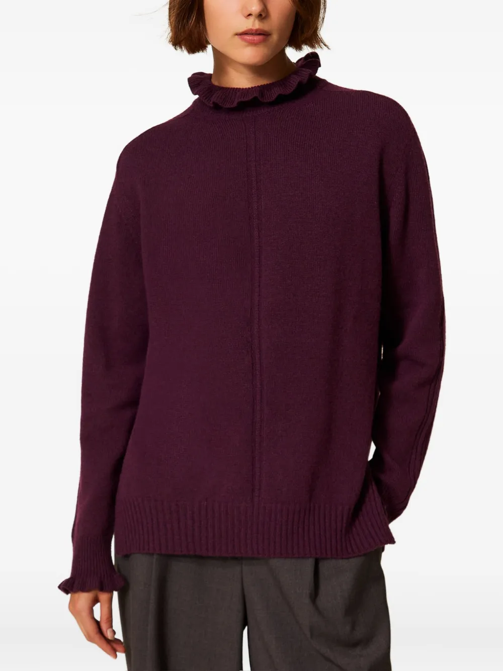 Twinset Ruffled-neck Sweater In Purple