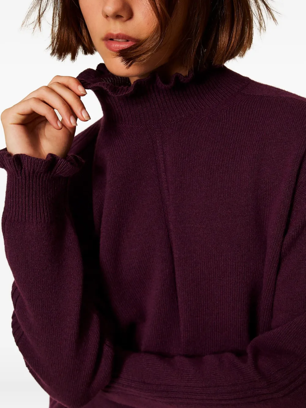 Twinset Ruffled-neck Sweater In Purple