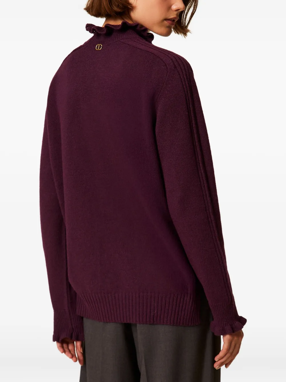 Twinset Ruffled-neck Sweater In Purple