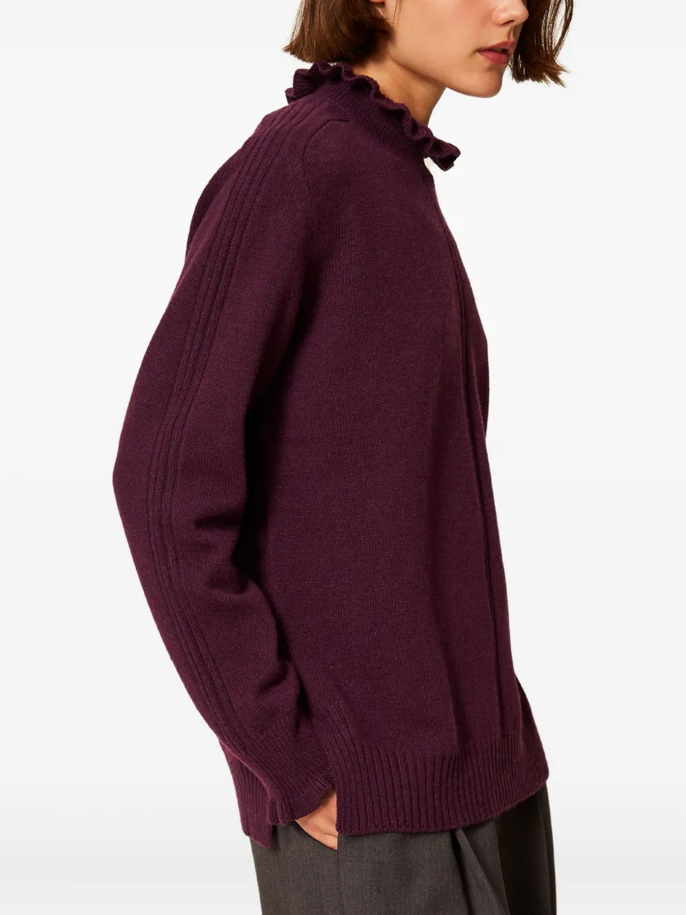Twinset Ruffled-neck Sweater In Purple