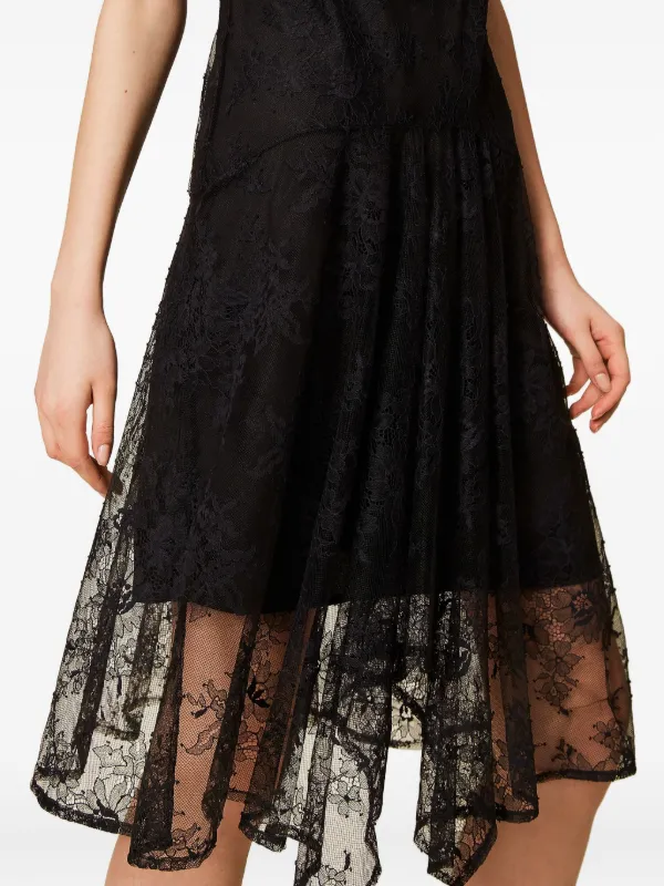 Twinset Lace Overlay Midi Dress - Black