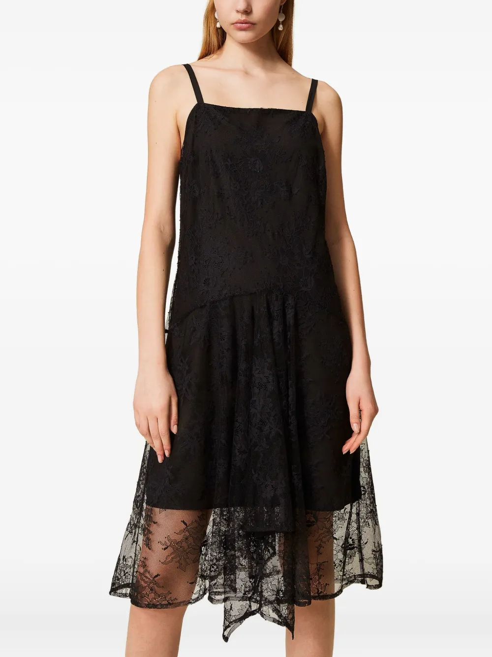 TWINSET Midi-jurk met overslag van kant - Zwart