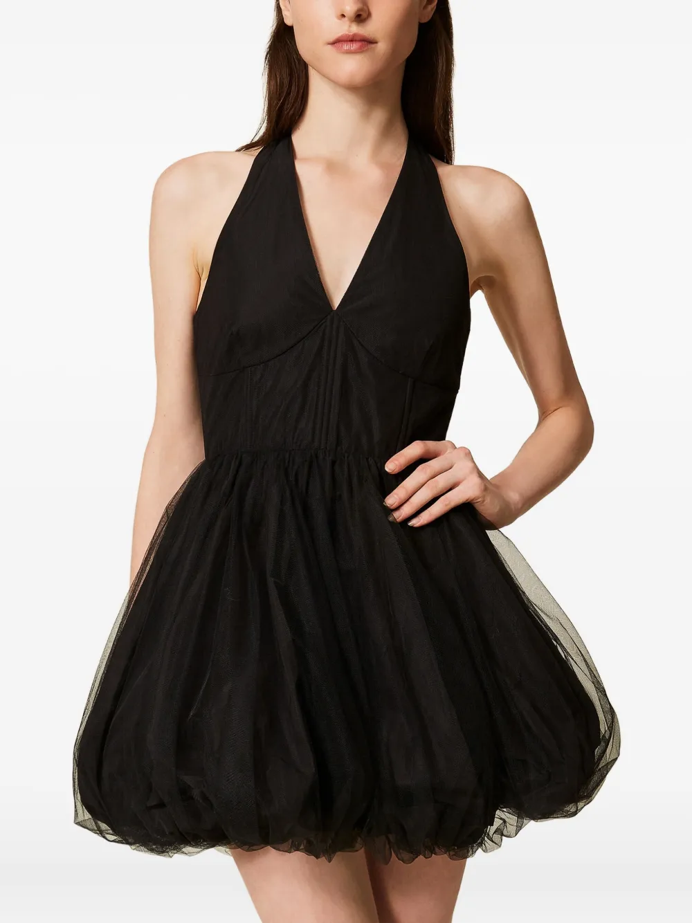 TWINSET Tulen mini-jurk met halternek Zwart