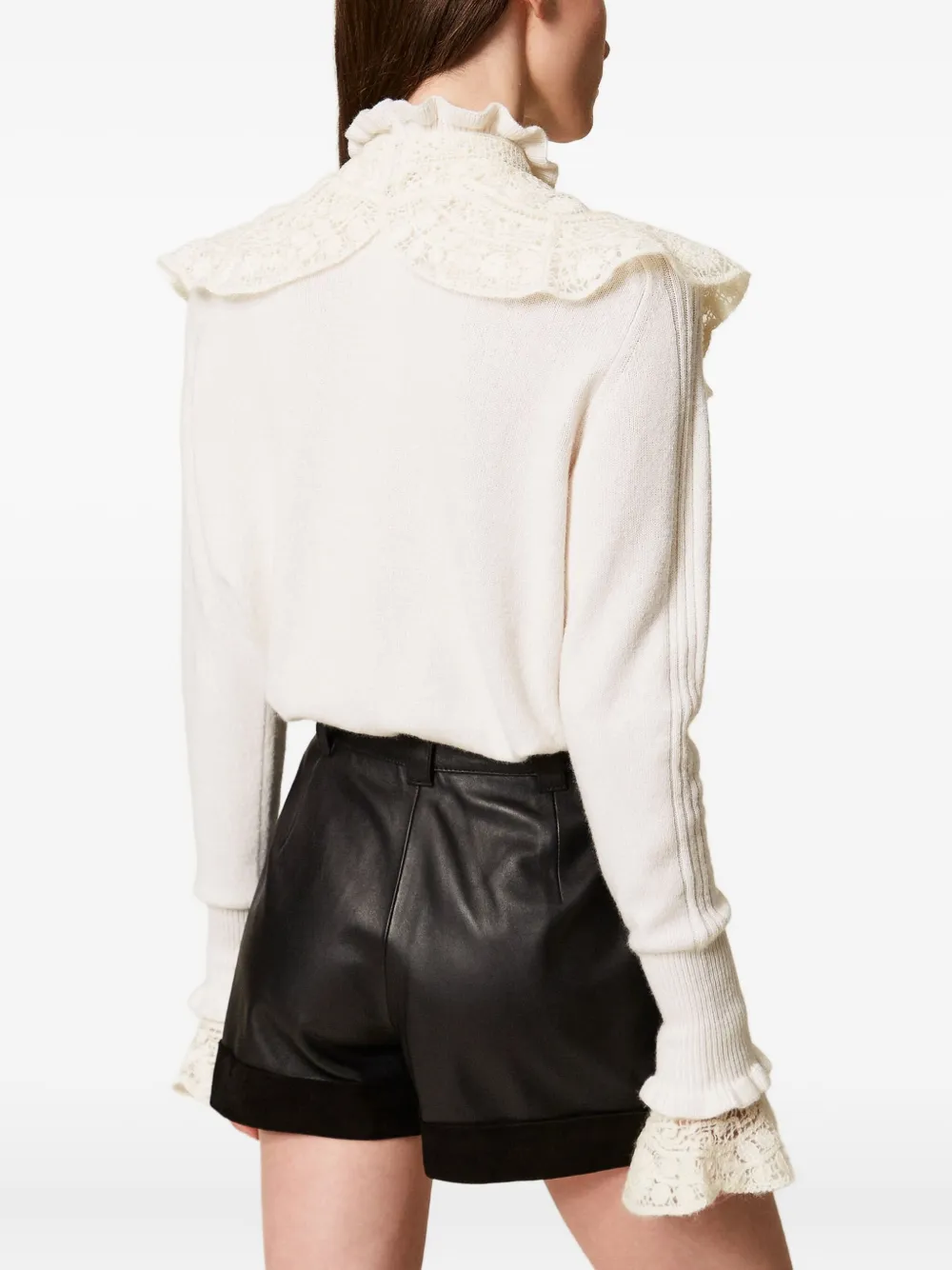 TWINSET Geplooide leren shorts met riem Zwart
