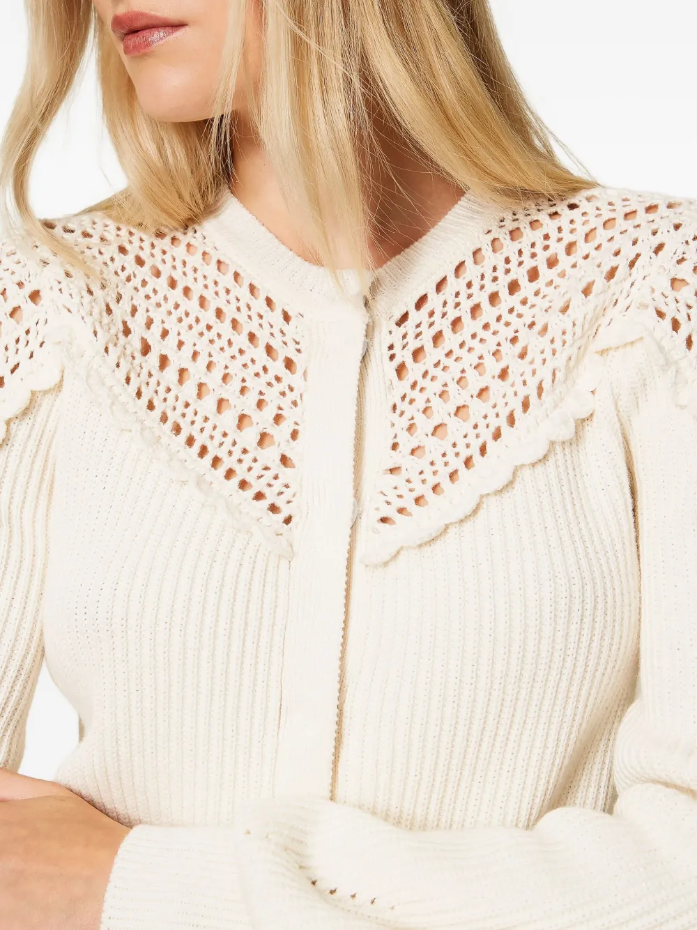 Twinset Crochet-detail Ribbed Cardigan In Neutral