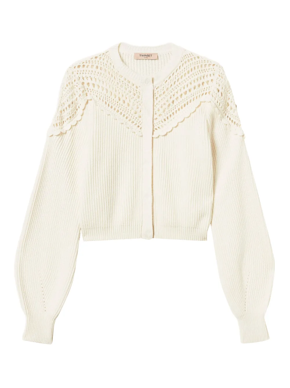 Twinset Crochet-detail Ribbed Cardigan In Neutral