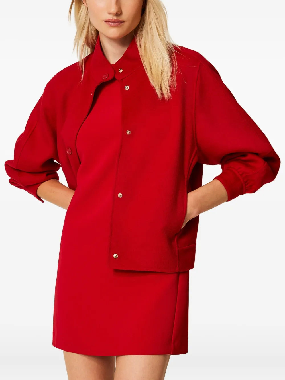 Twinset High-neck Balloon-sleeve Bomber Jacket In Red