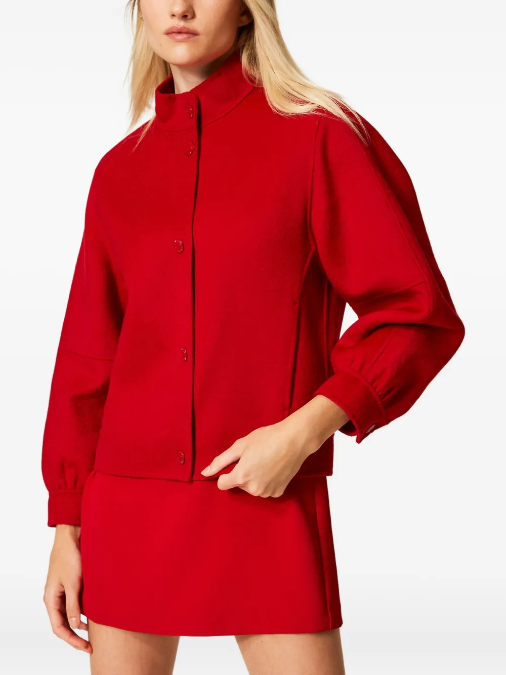 Twinset High-neck Balloon-sleeve Bomber Jacket In Red