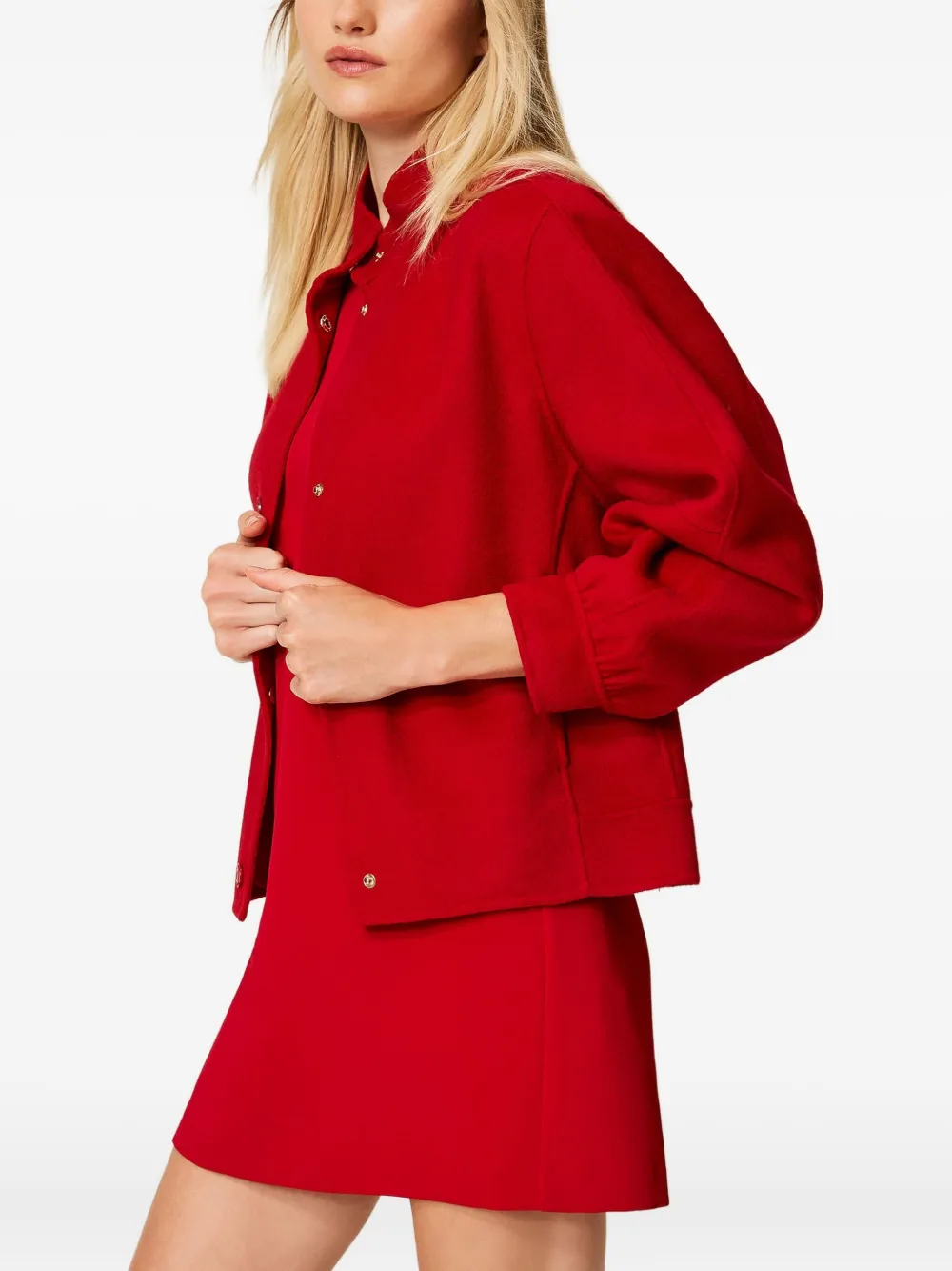 Twinset High-neck Balloon-sleeve Bomber Jacket In Red