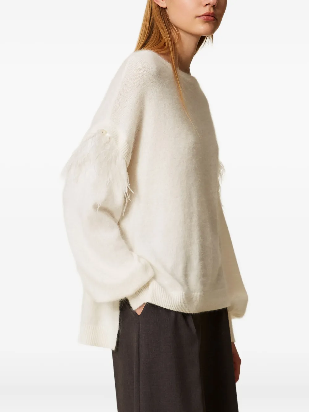 Twinset Feather-trim Sweater In Multi