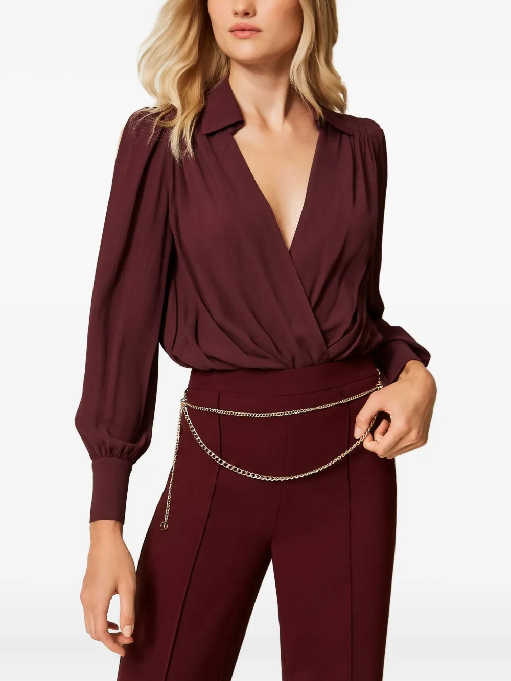 TWINSET Body met gewikkeld effect en pofmouwen Rood