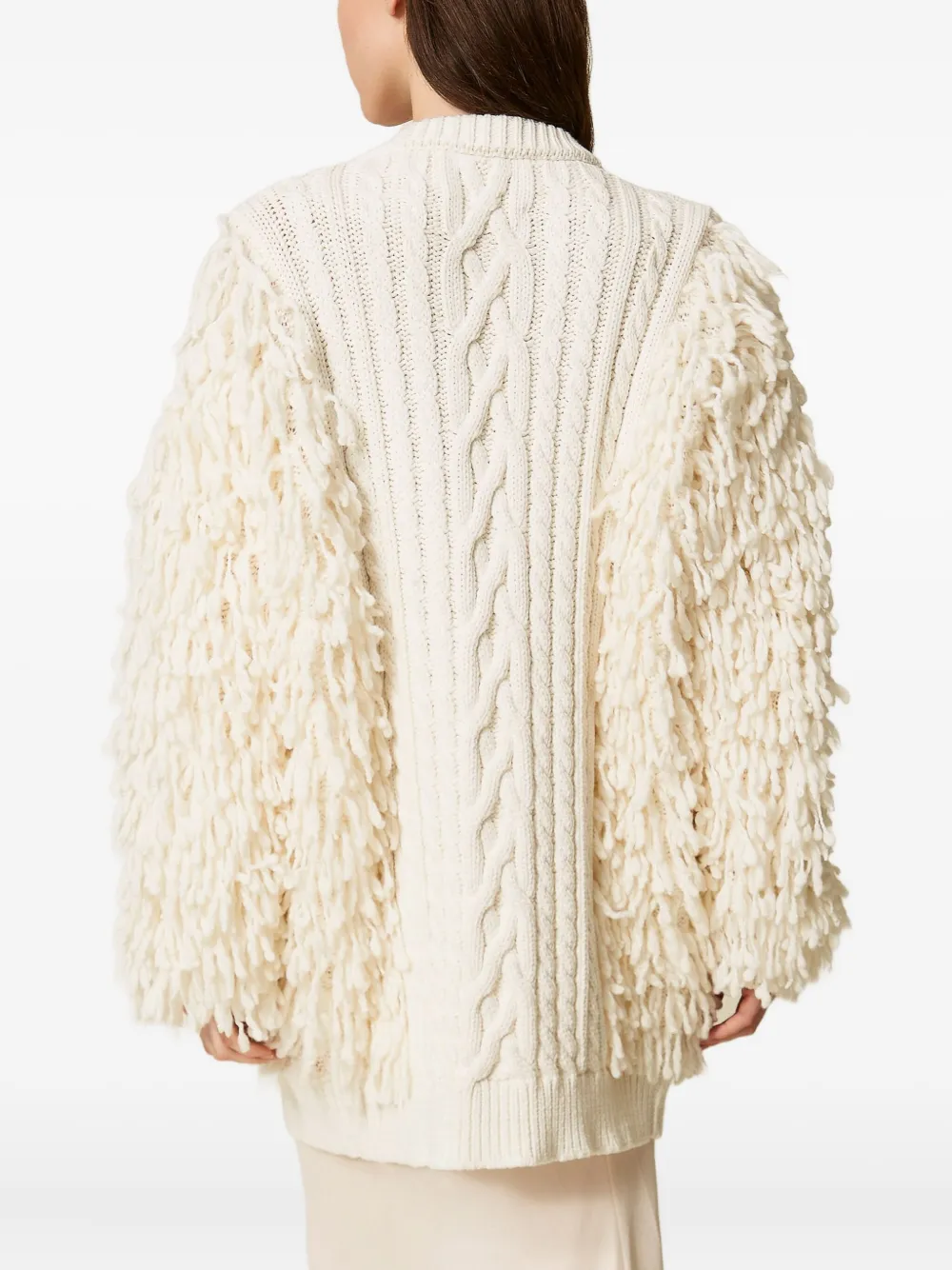 Twinset Cable-knit Fringed Cardigan In Animal Print