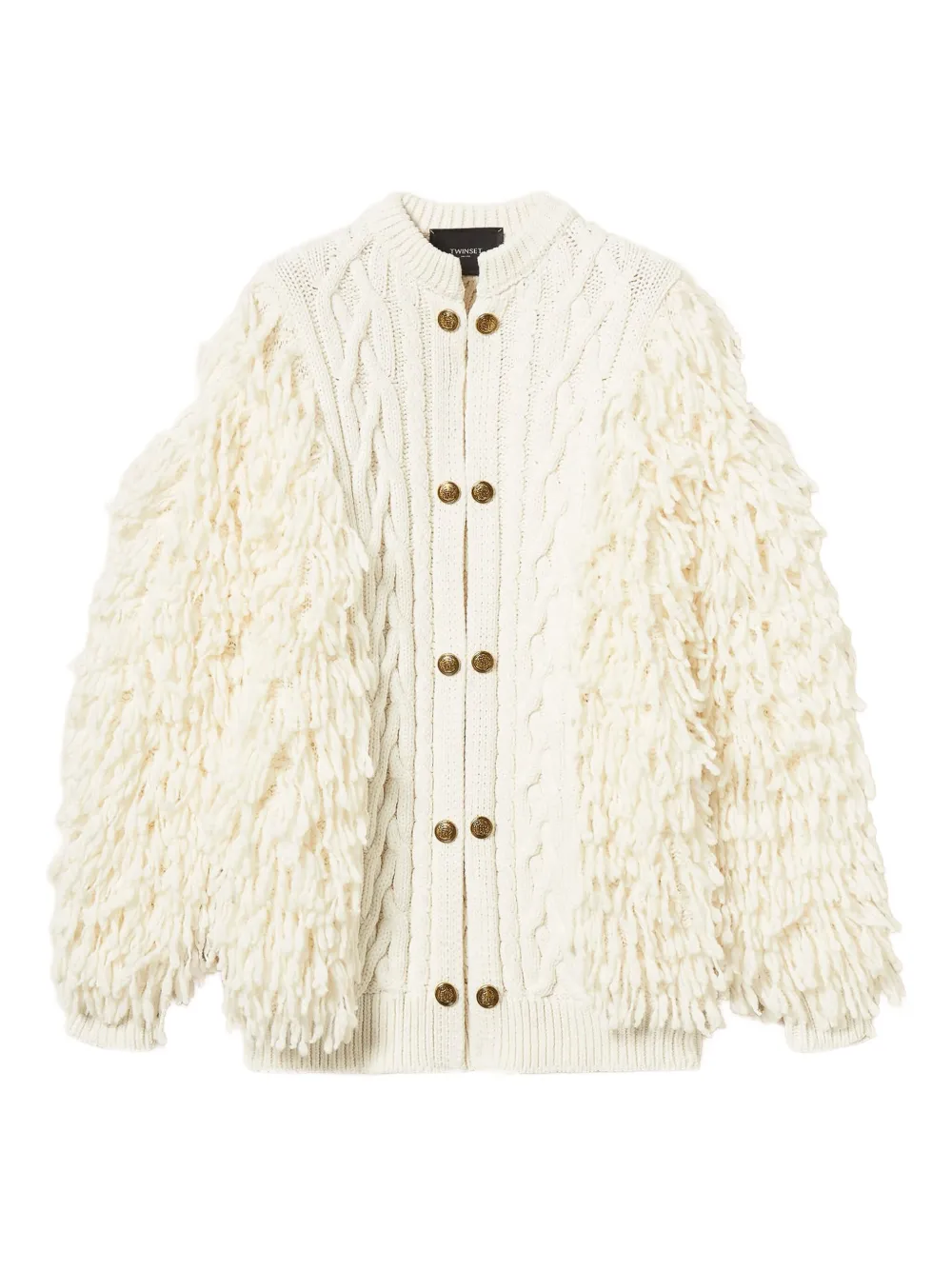 Twinset Cable-knit Fringed Cardigan In Animal Print