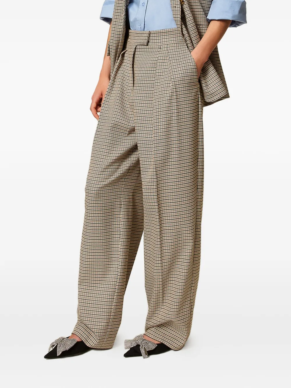 Twinset Houndstooth-pattern Palazzo Pants In Brown