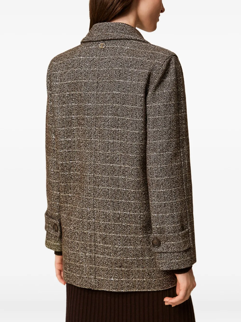 Twinset Herringbone Double-breasted Coat In Brown