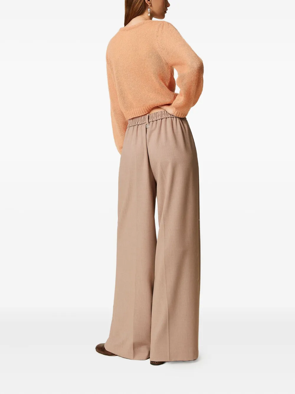 Twinset Wide-leg Trousers With High Waist In Neutral