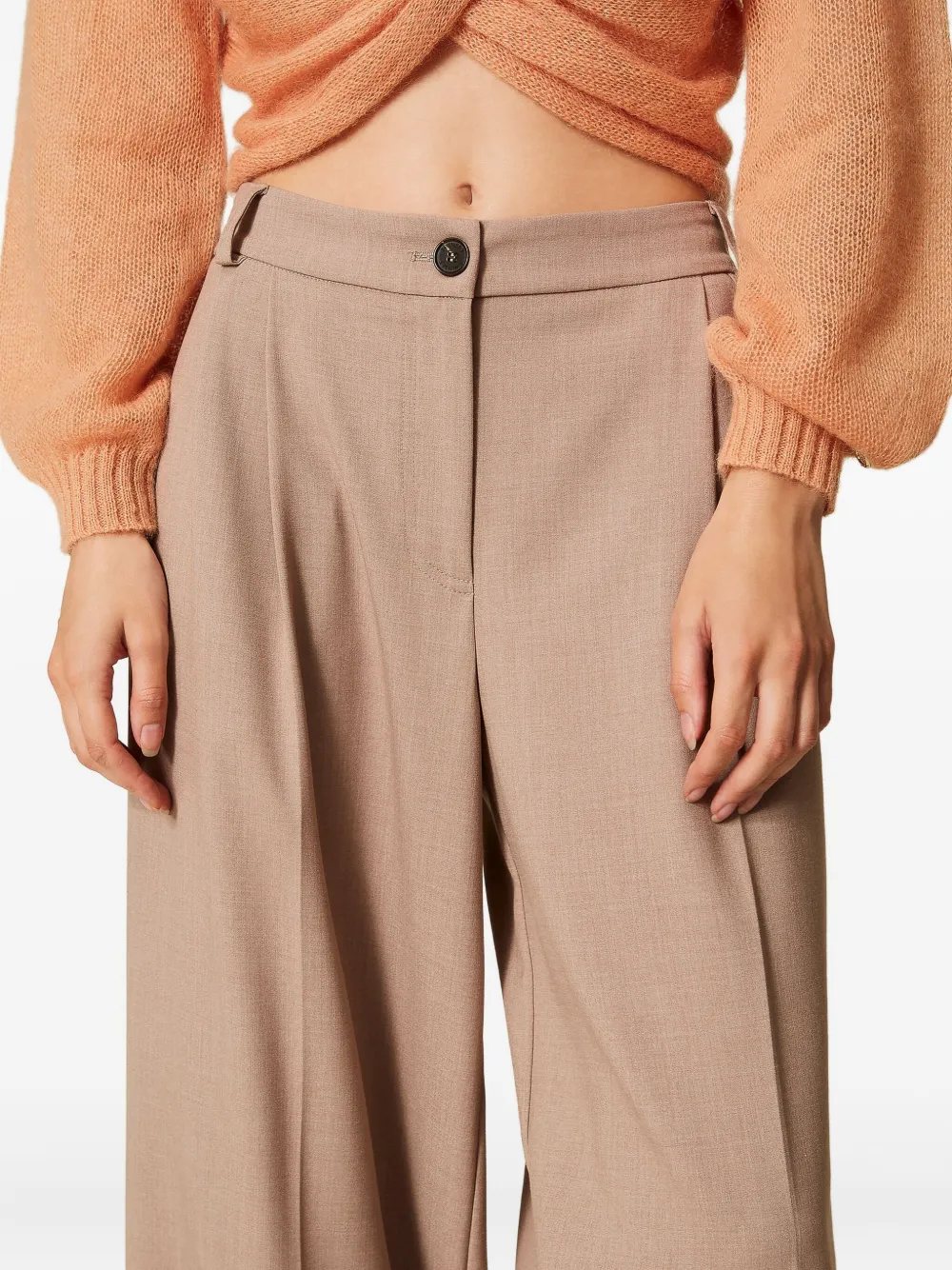 Twinset Wide-leg Trousers With High Waist In Neutral