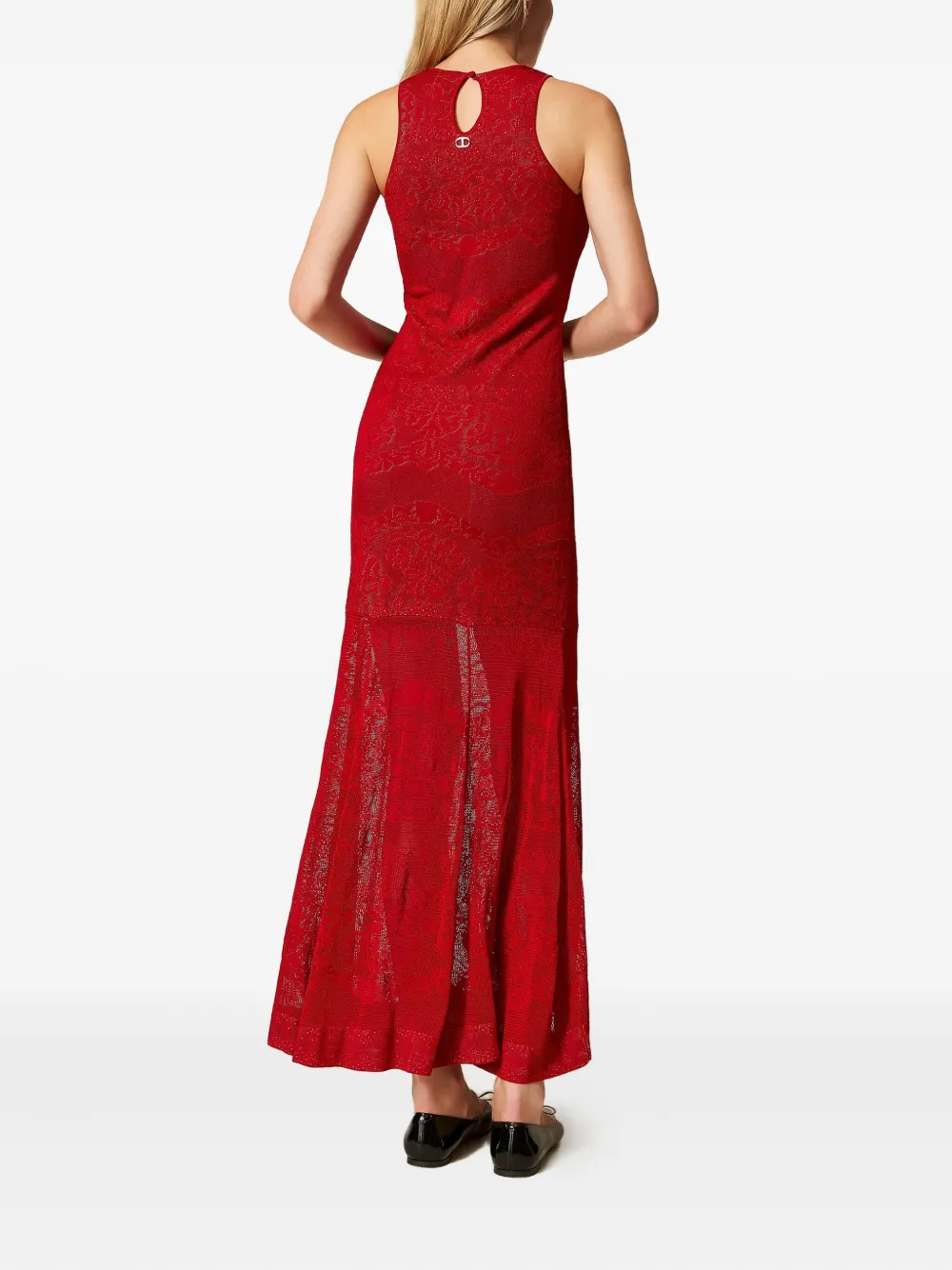 TWINSET Opengewerkte gebreide maxi-jurk Rood