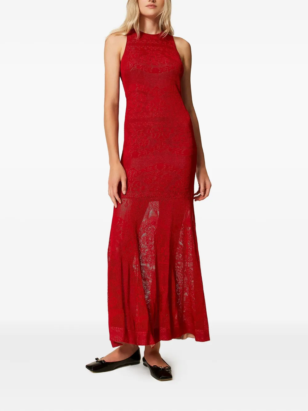 TWINSET Opengewerkte gebreide maxi-jurk - Rood