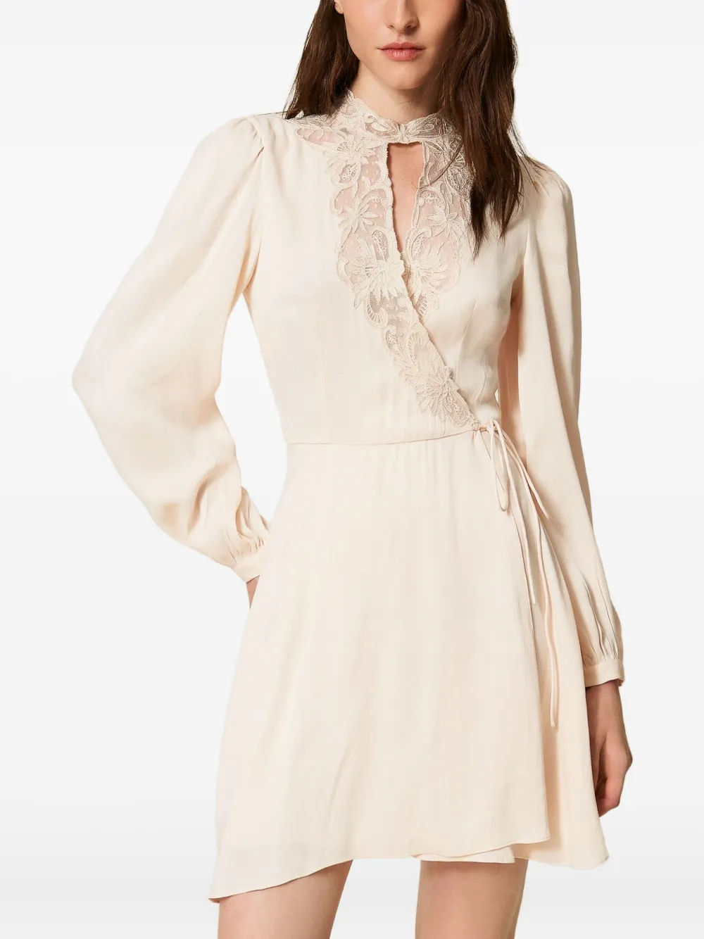 TWINSET Wikkeljurk met kanten vlakken - Beige