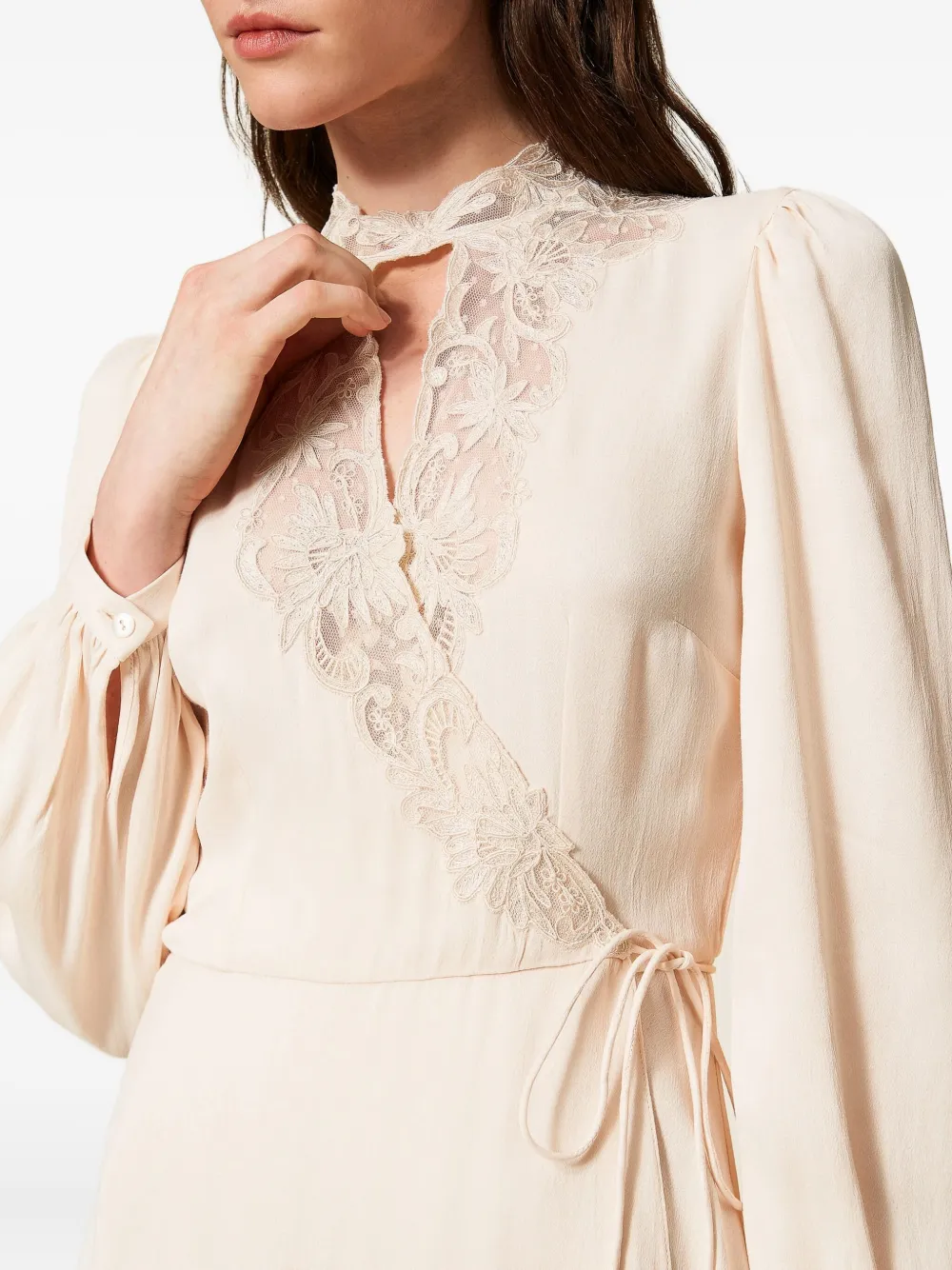 TWINSET Wikkeljurk met kanten vlakken Beige