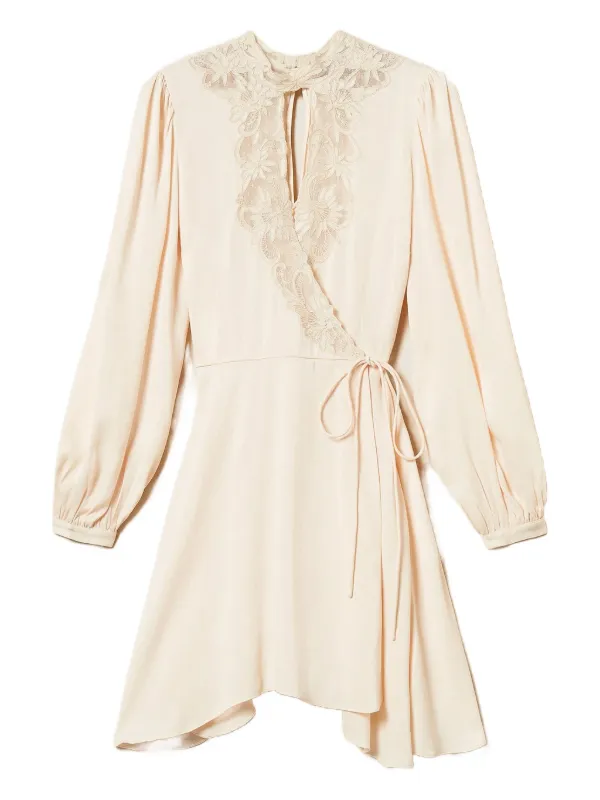 twin set lace dress TWINSET lace-insert Wrap Dress | Neutrals