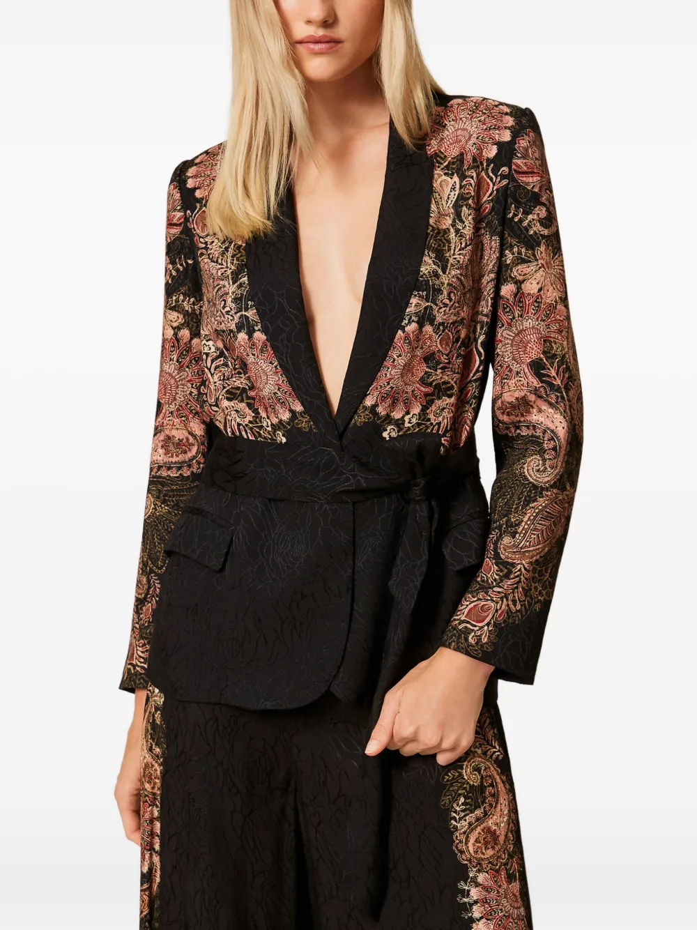 TWINSET Blazer met paisley-print en ceintuur Zwart
