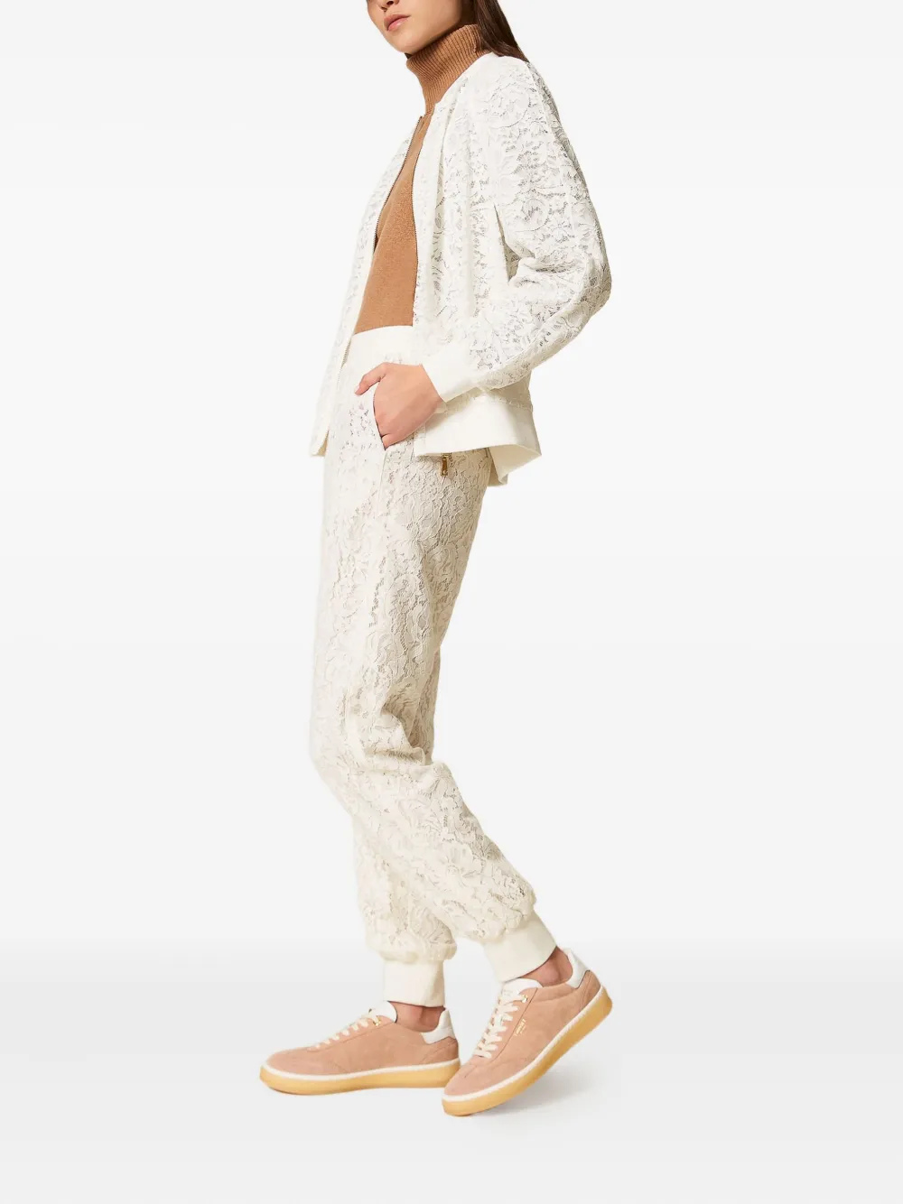 TWINSET Joggingbroek met kant Beige