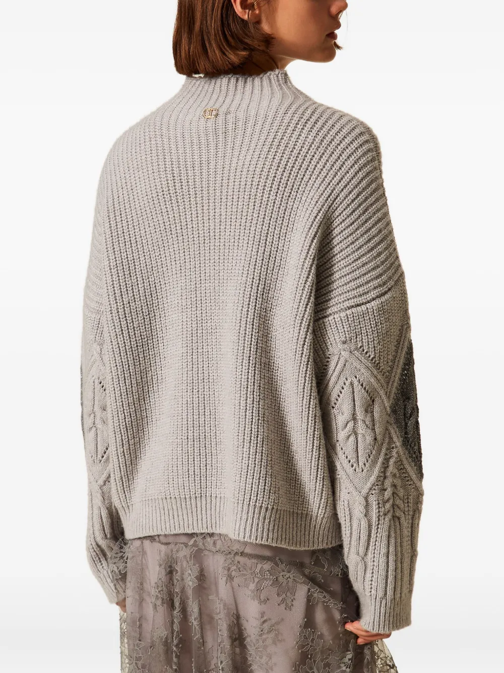 Twinset Cable-knit Intarsia Jumper In Gray