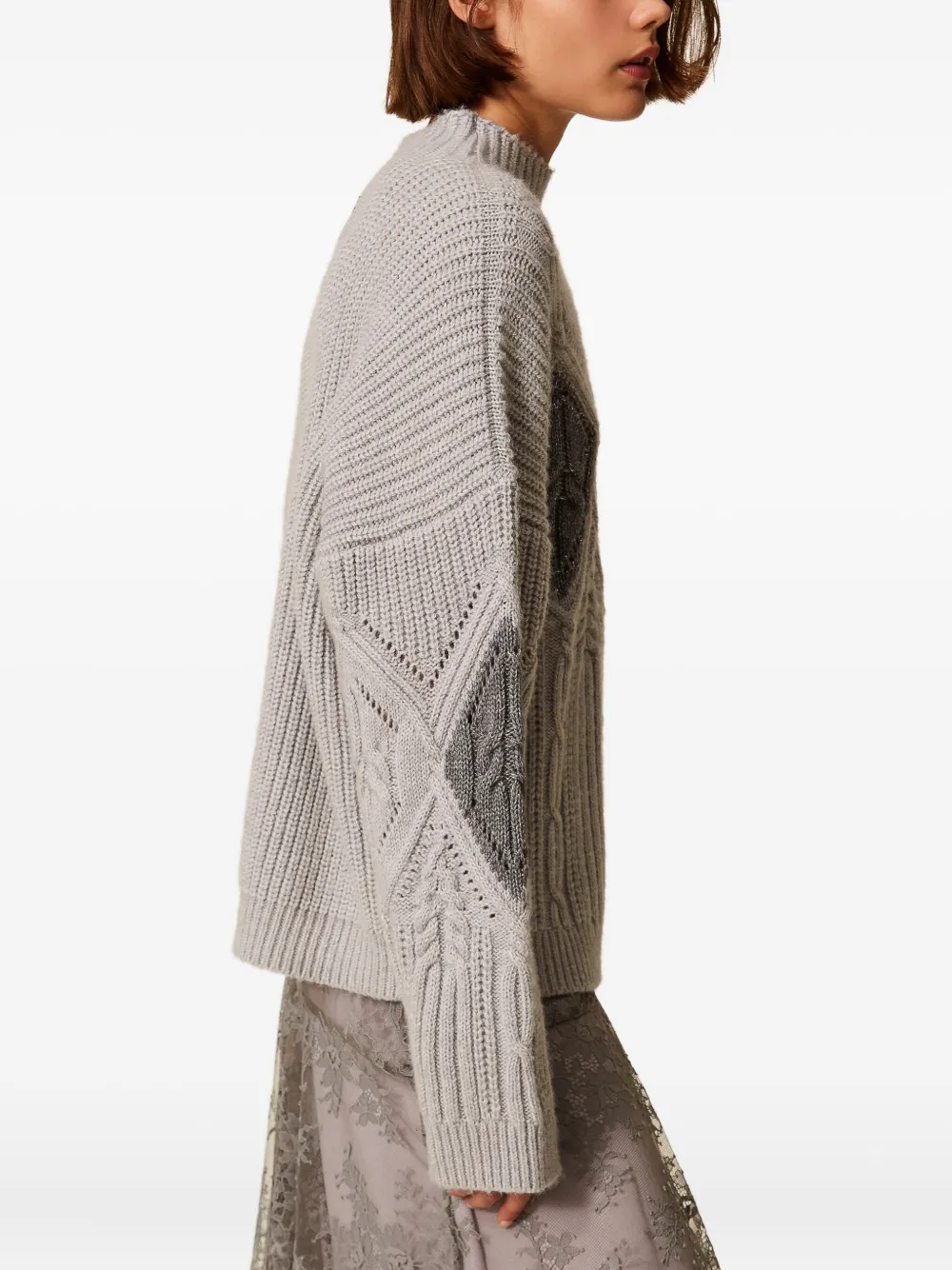 Twinset Cable-knit Intarsia Jumper In Gray