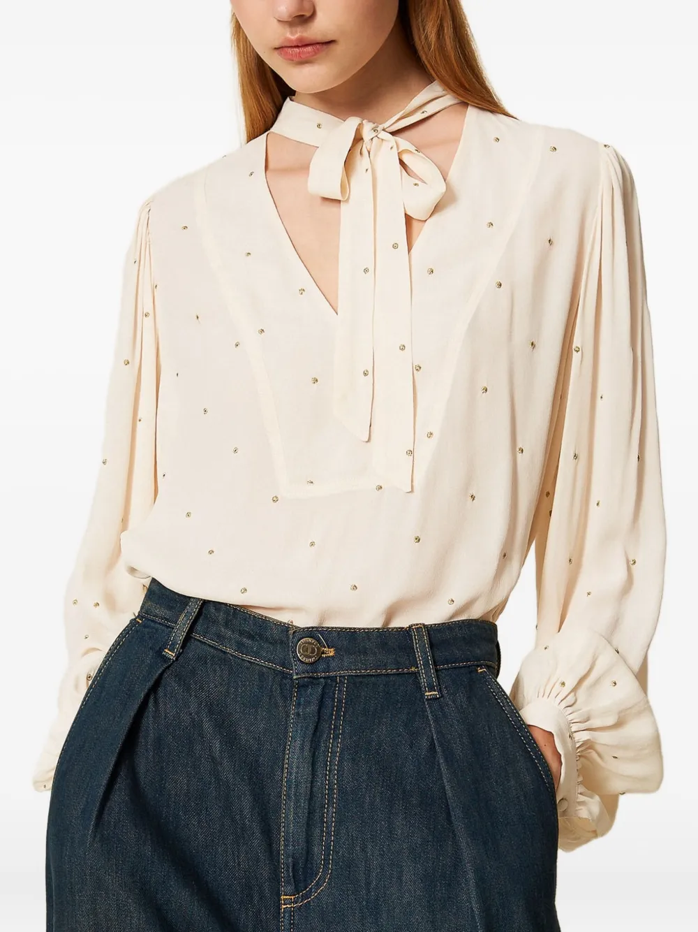 TWINSET embellished tie-neck blouse - Beige