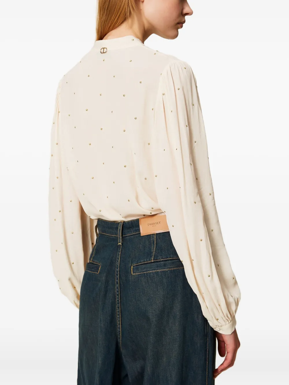 TWINSET embellished tie-neck blouse Beige