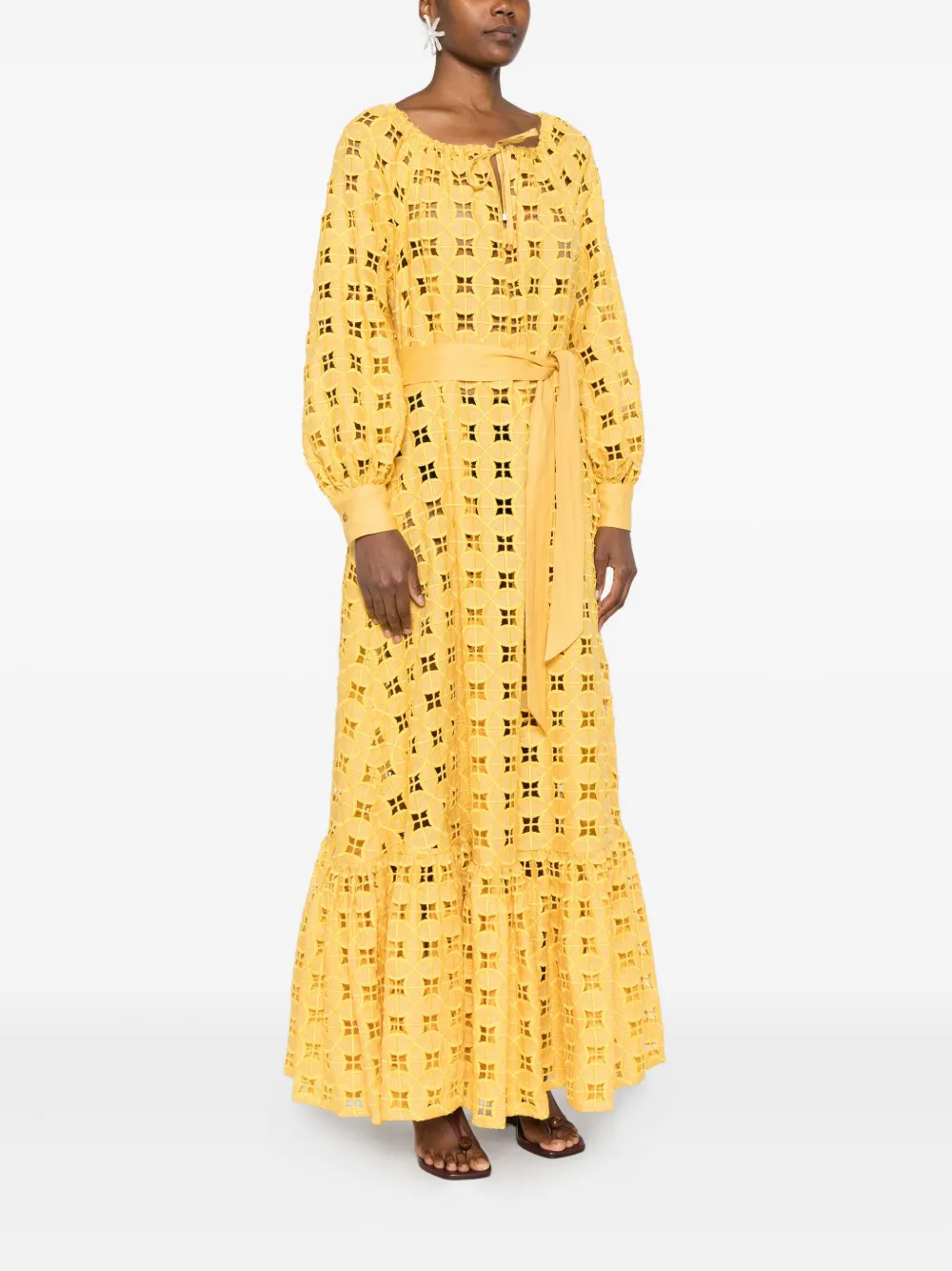 Kiton Eyelet-embroidered Tiered Maxi Dress In Yellow