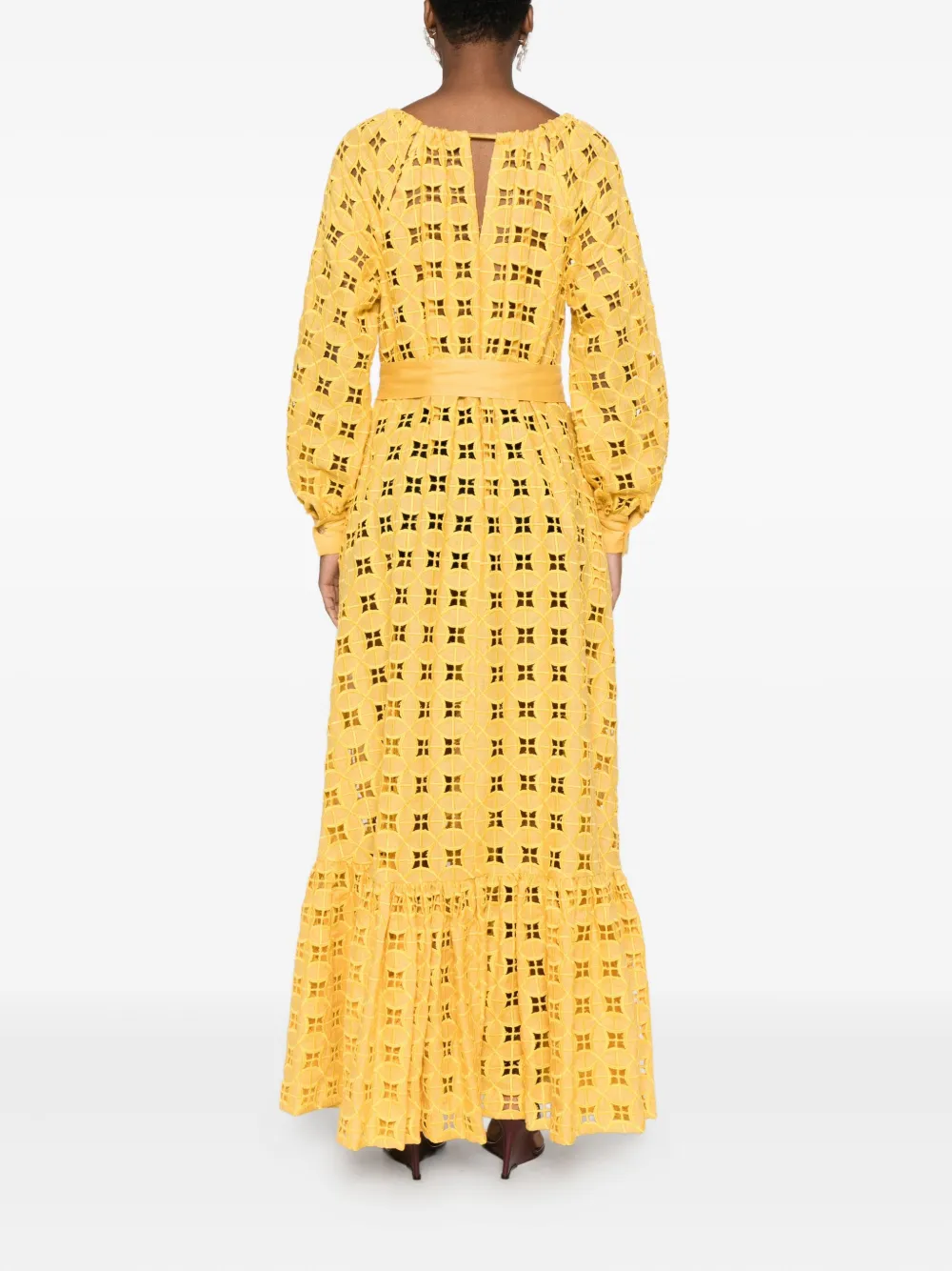Kiton Eyelet-embroidered Tiered Maxi Dress In Yellow