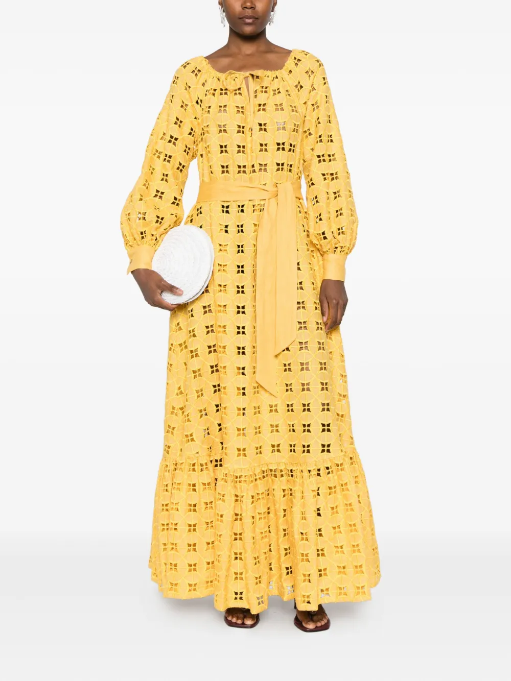 Kiton Gelaagde maxi-jurk met geborduurde ringlets - Geel