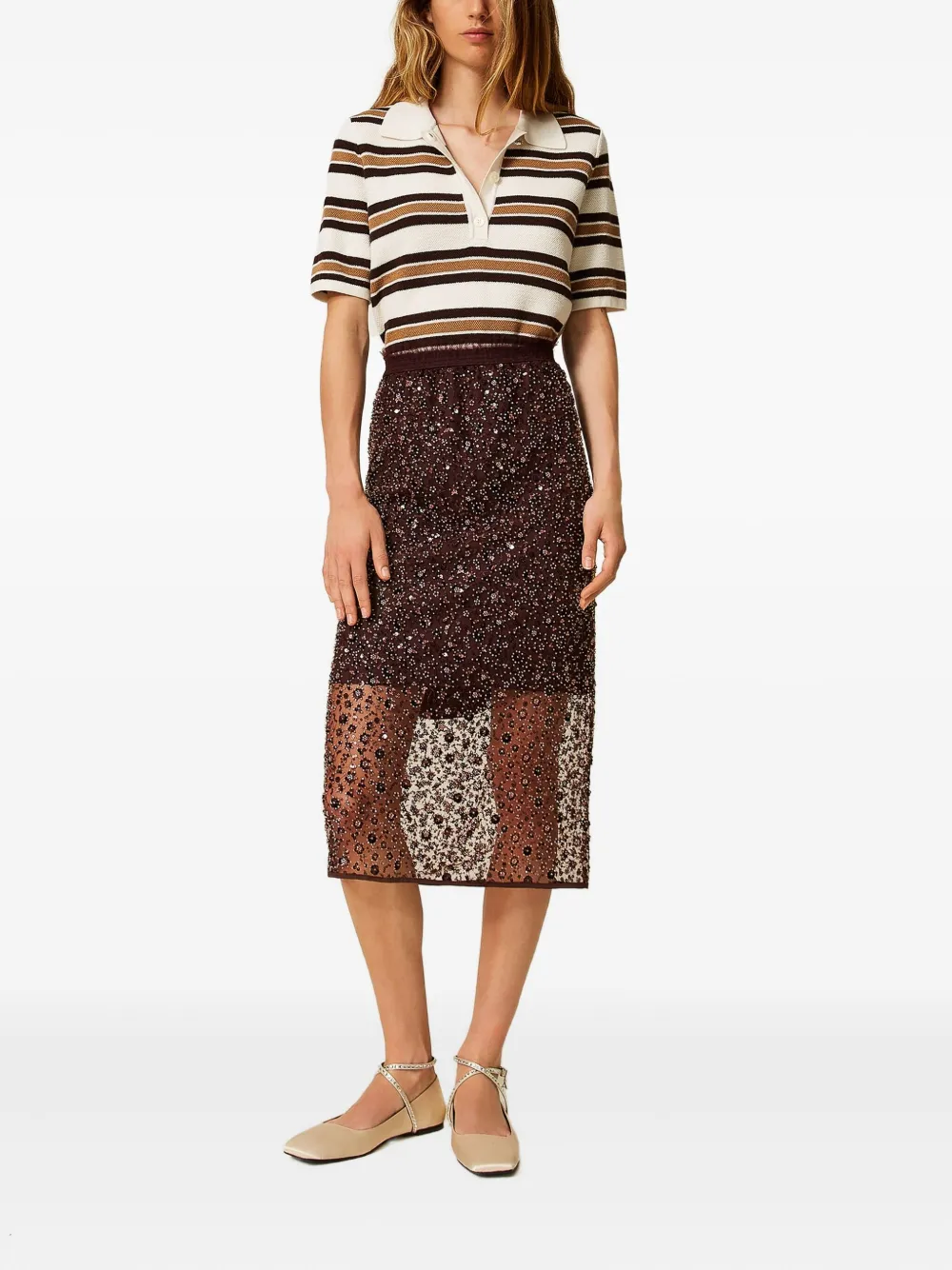TWINSET Midi-rok met pailletten - Bruin