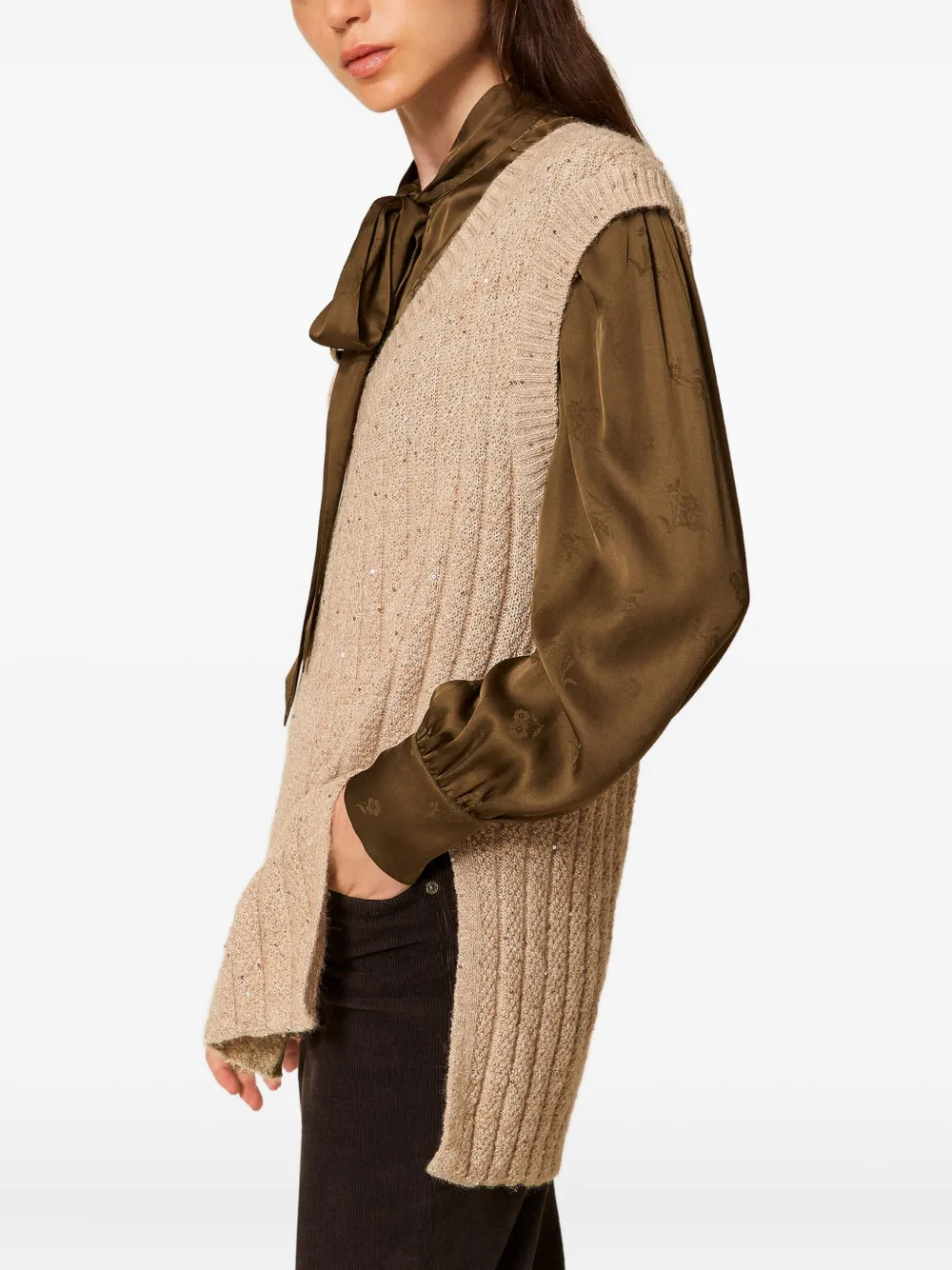 TWINSET Geribbelde top met pailletten 12970 BEIGE