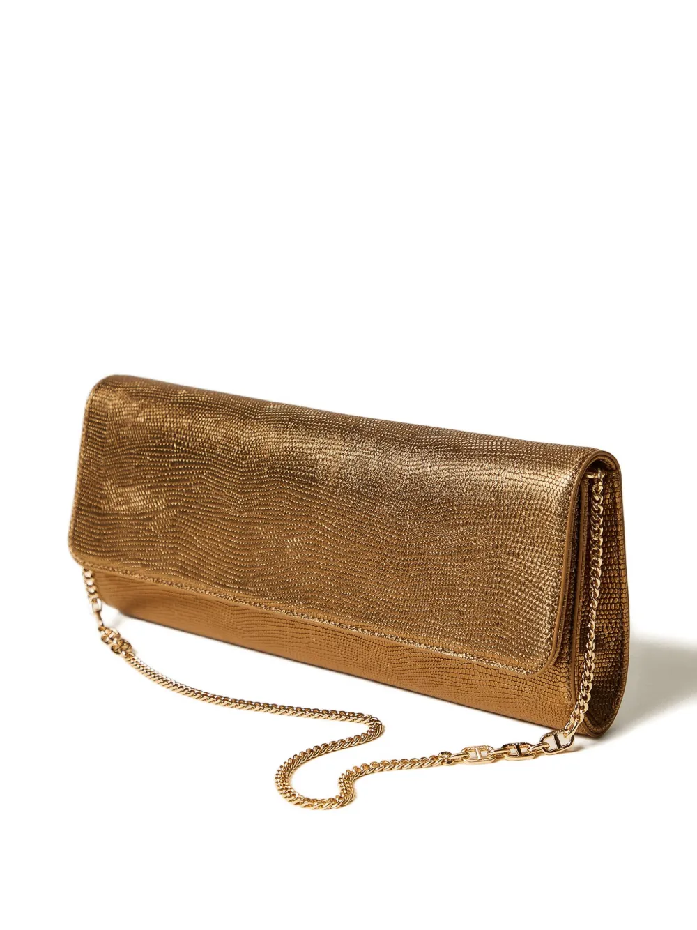 Twinset Snakeskin-effect Chain Shoulder Bag In Brown